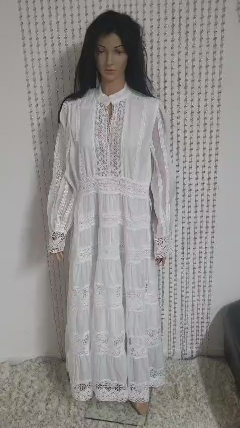 White embroidered lace pattern dress