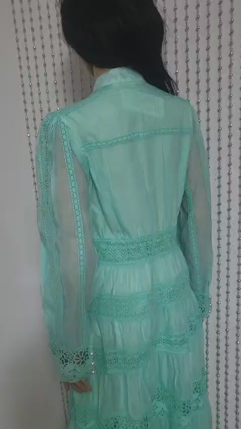 Green Embroidered lace pattern dress
