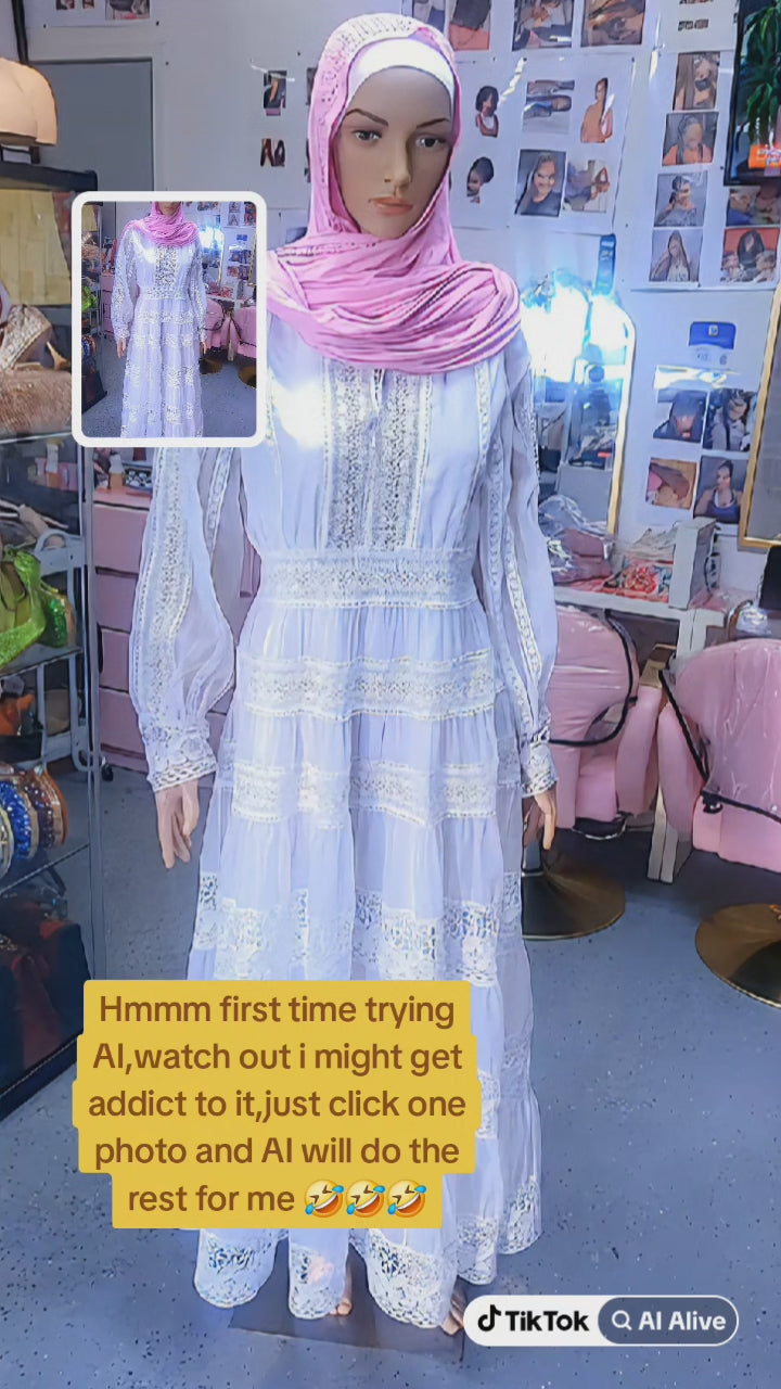 White embroidered lace pattern dress