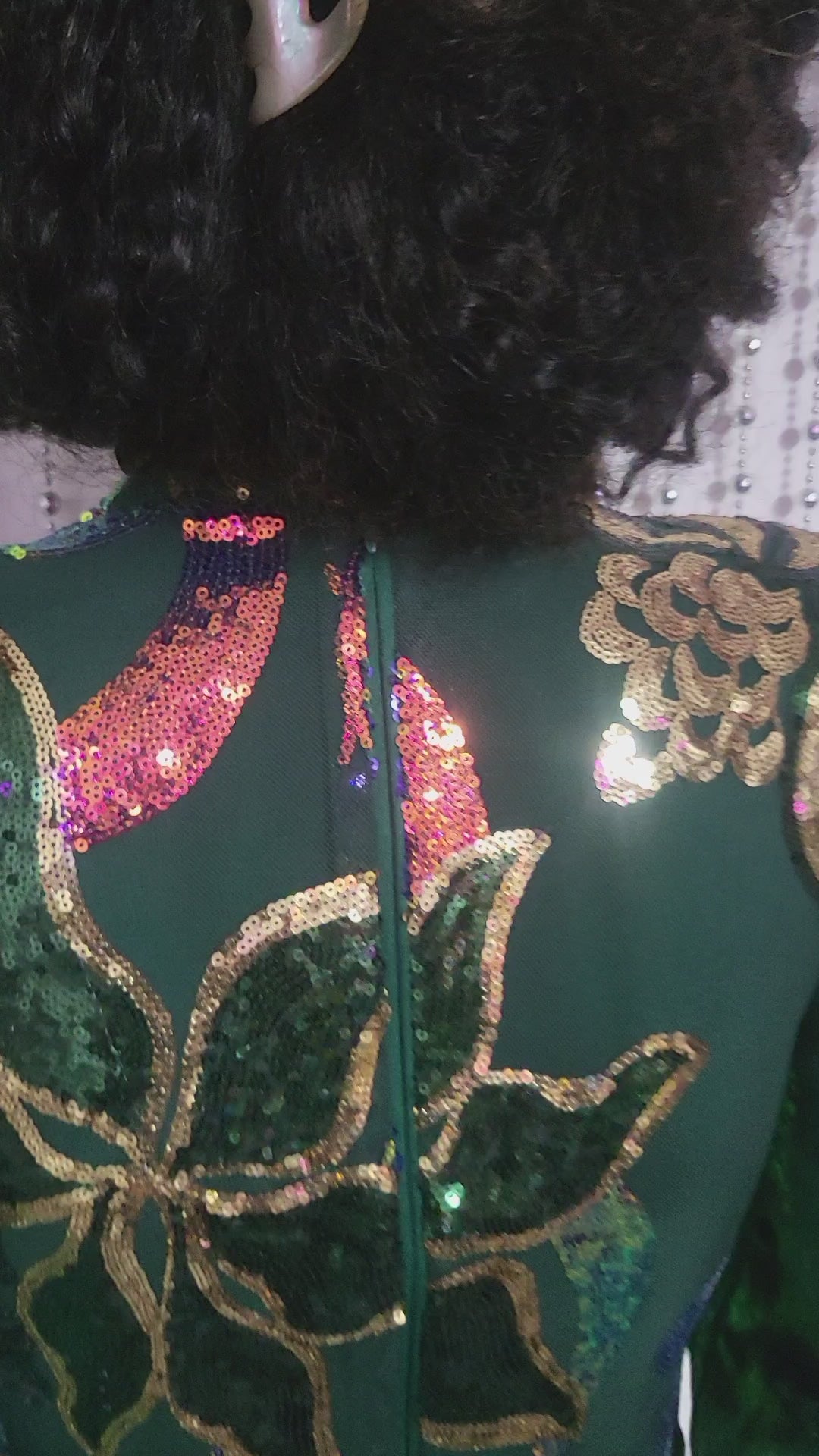 Green full sleeve sweetheart neck mermaid sequin long elegant evening dress .