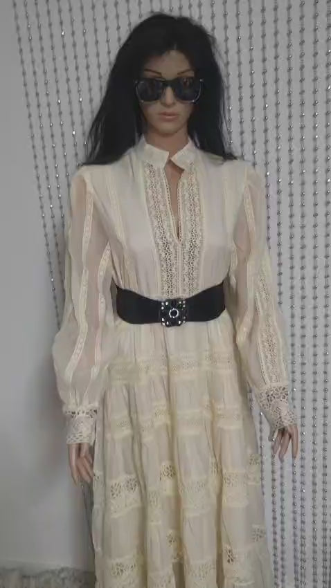 Cream embroidered lace pattern dress