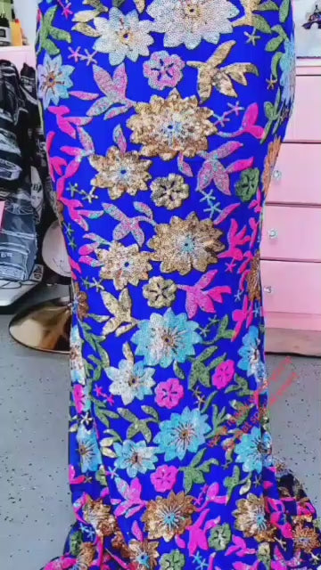 Floral mermaid sequin elegant evening dress.