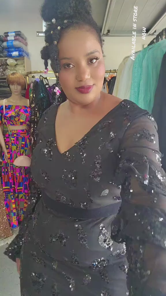 Plus size black mermaid sequin evening dress