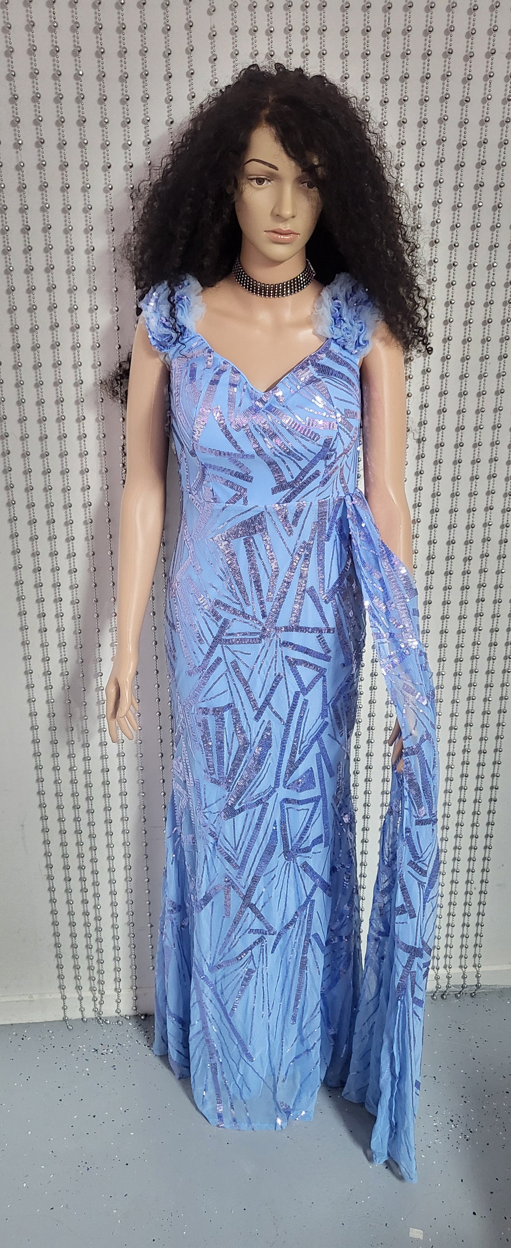 Blue v-Neck mermaid evening dress