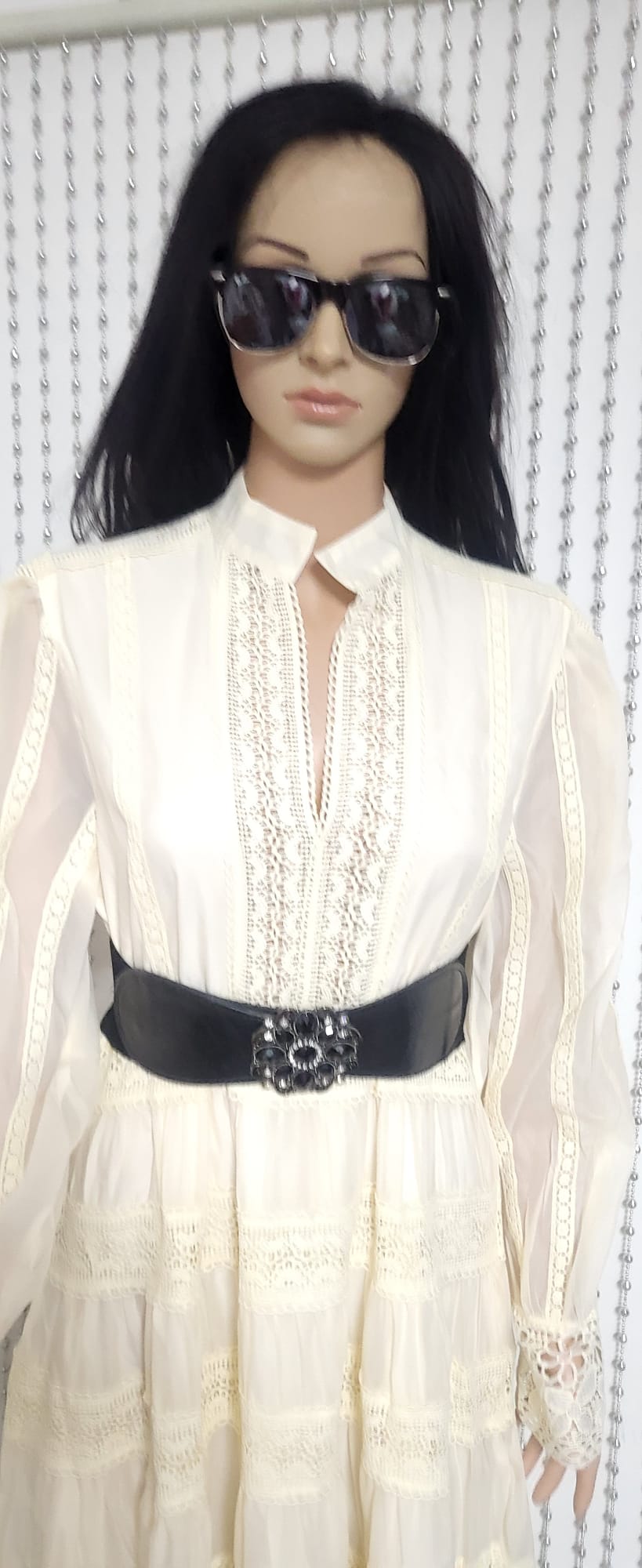 Cream embroidered lace pattern dress