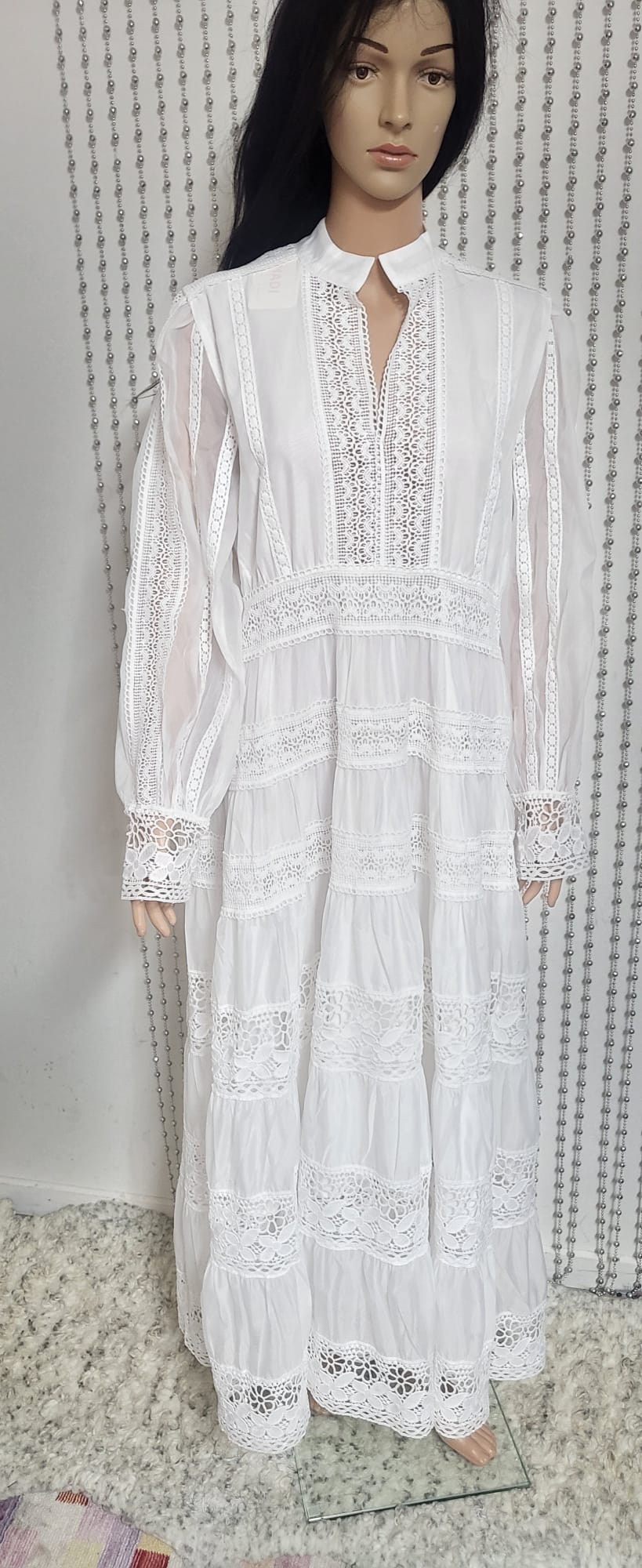 White embroidered lace pattern dress