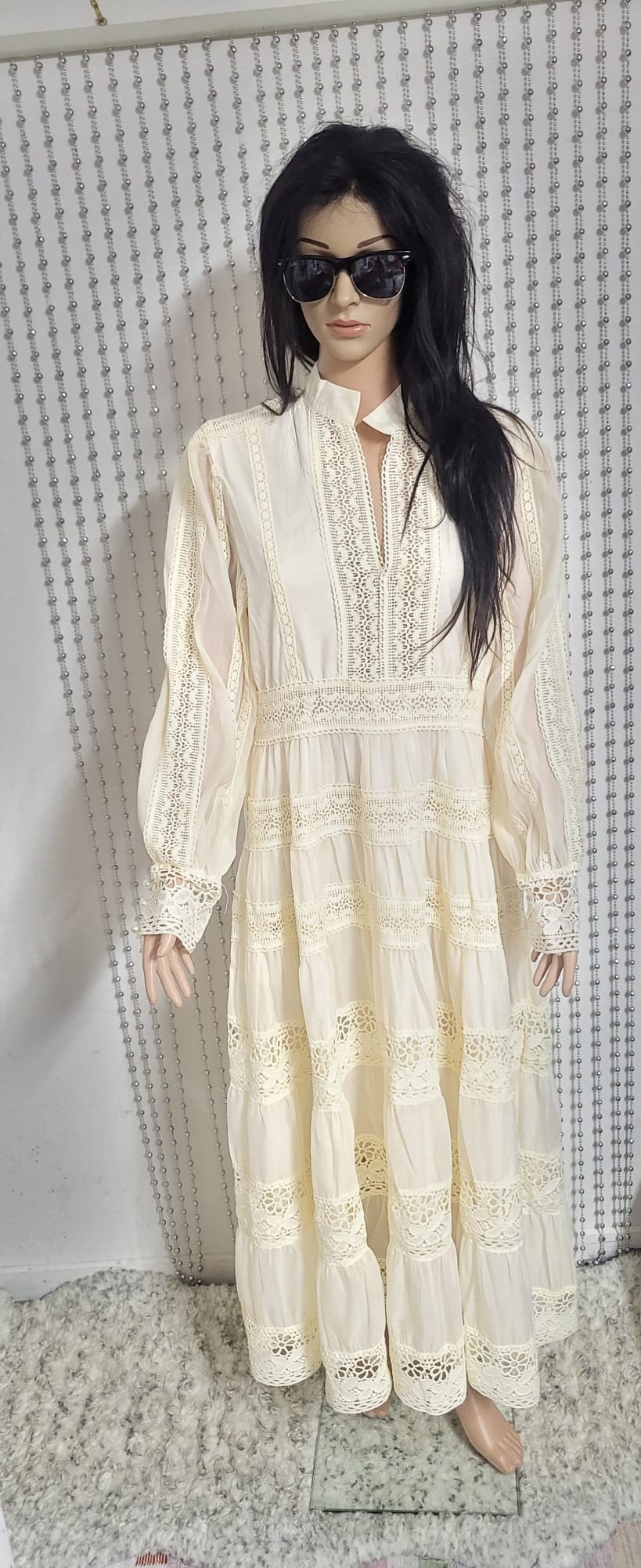 Cream embroidered lace pattern dress