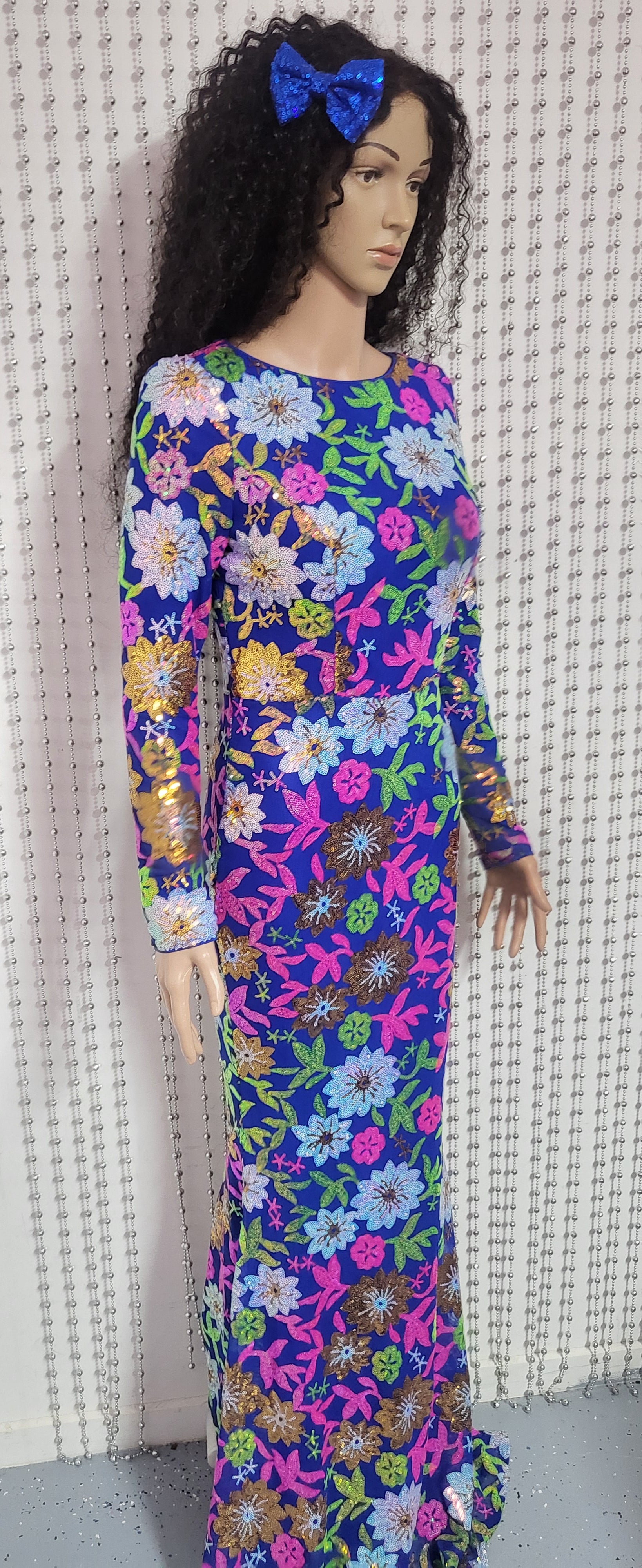 Floral mermaid sequin elegant evening dress.