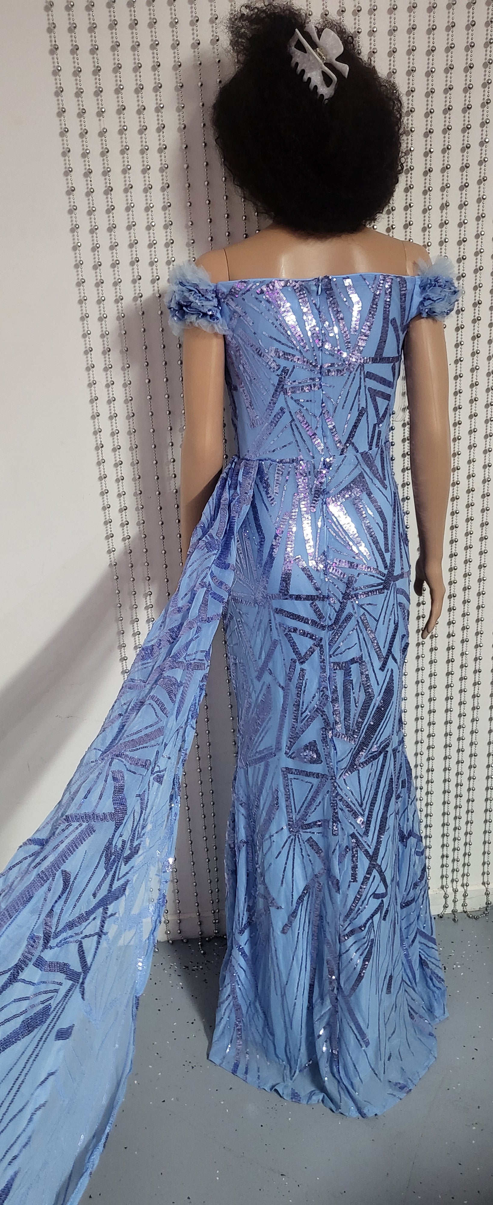 Blue v-Neck mermaid evening dress