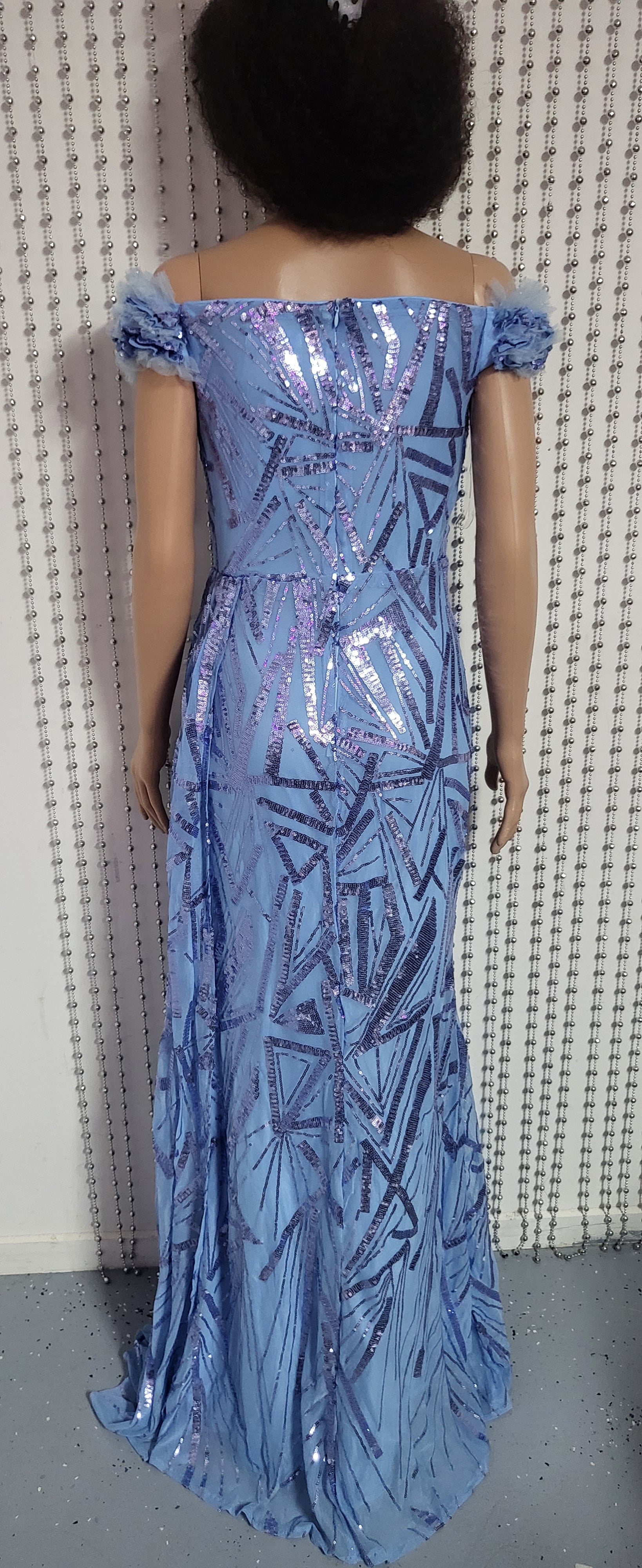Blue v-Neck mermaid evening dress