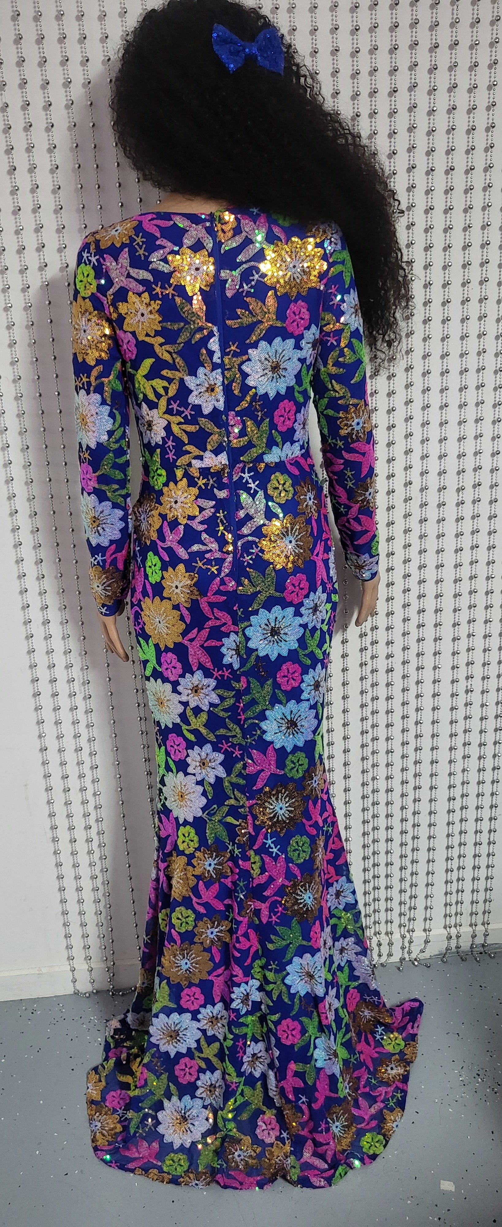 Floral mermaid sequin elegant evening dress.