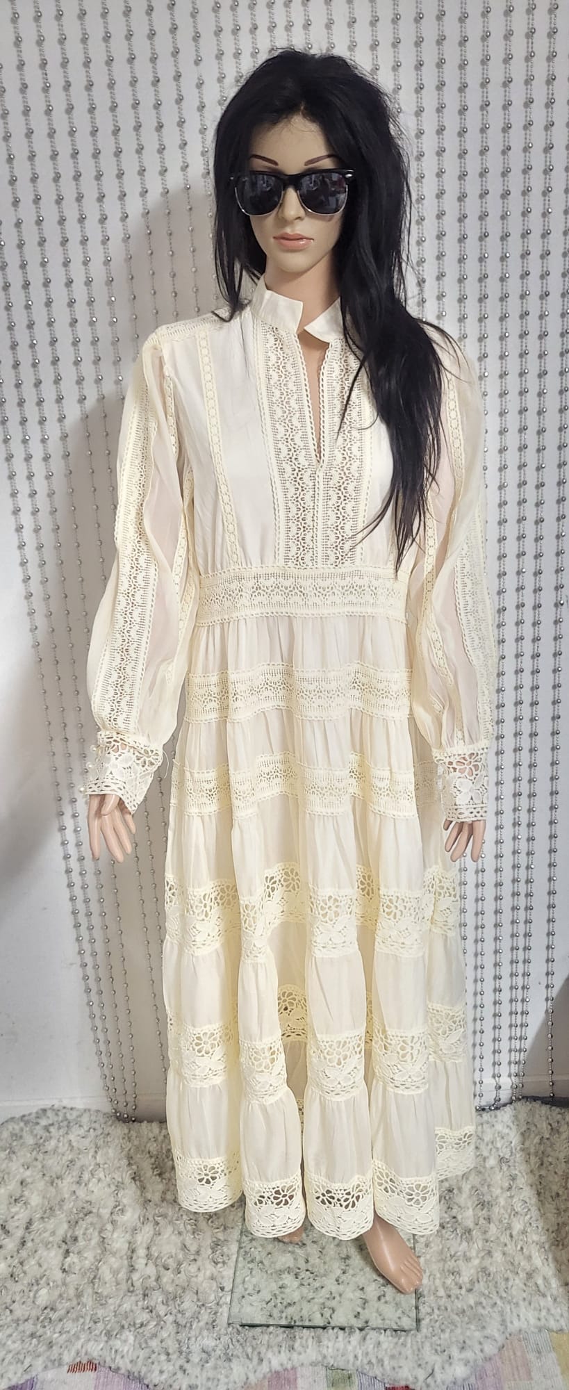 Cream embroidered lace pattern dress