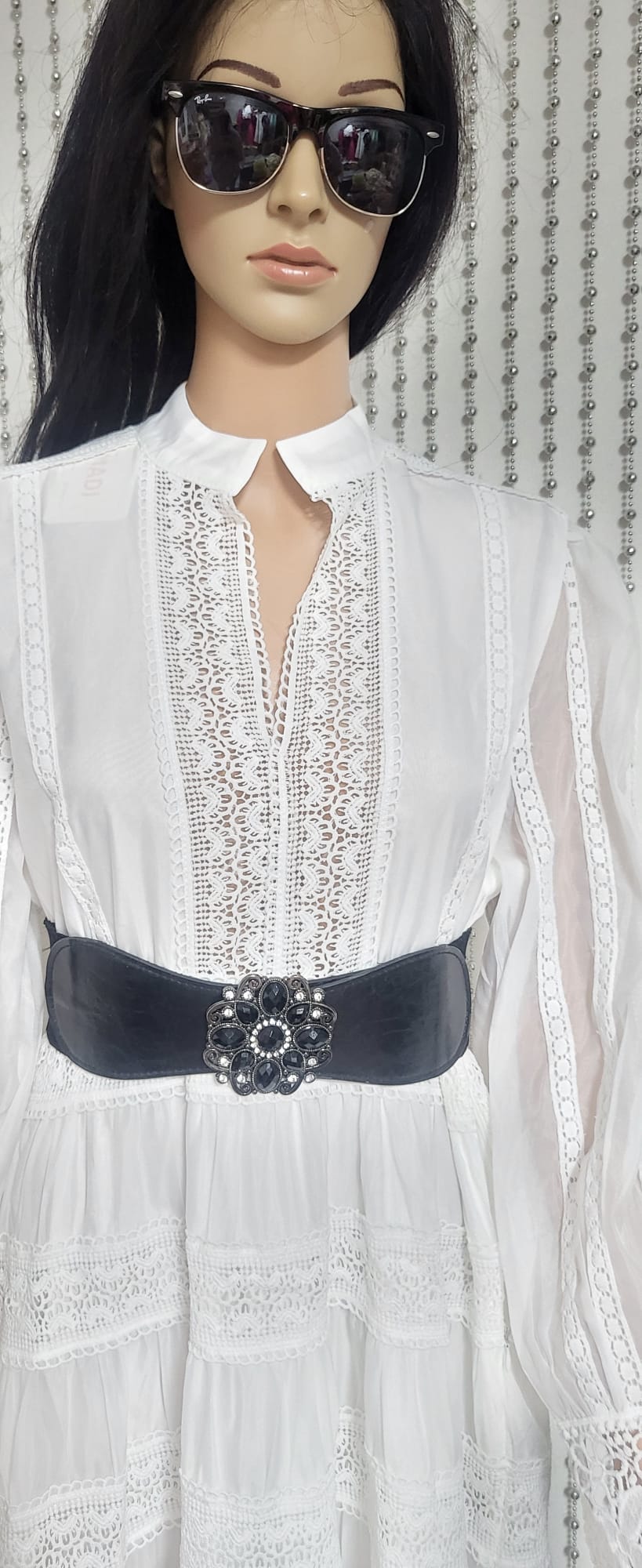 White embroidered lace pattern dress