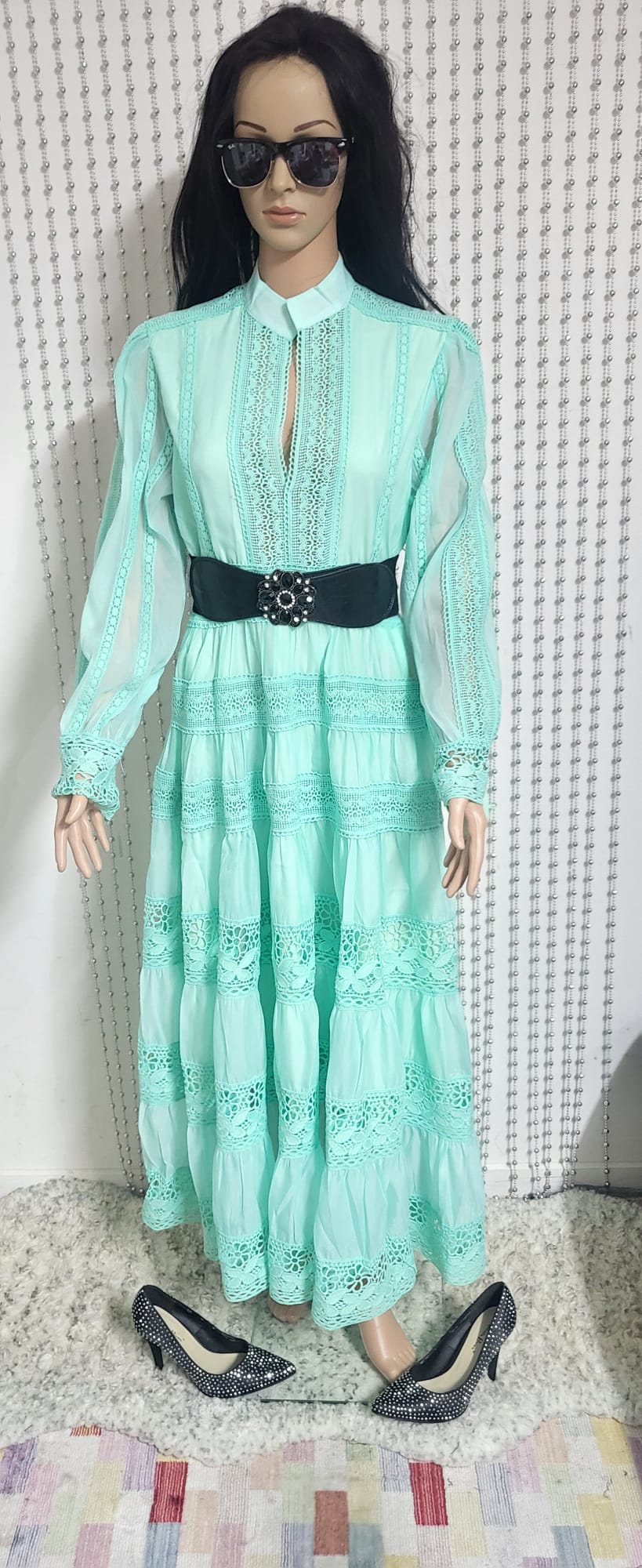 Green Embroidered lace pattern dress