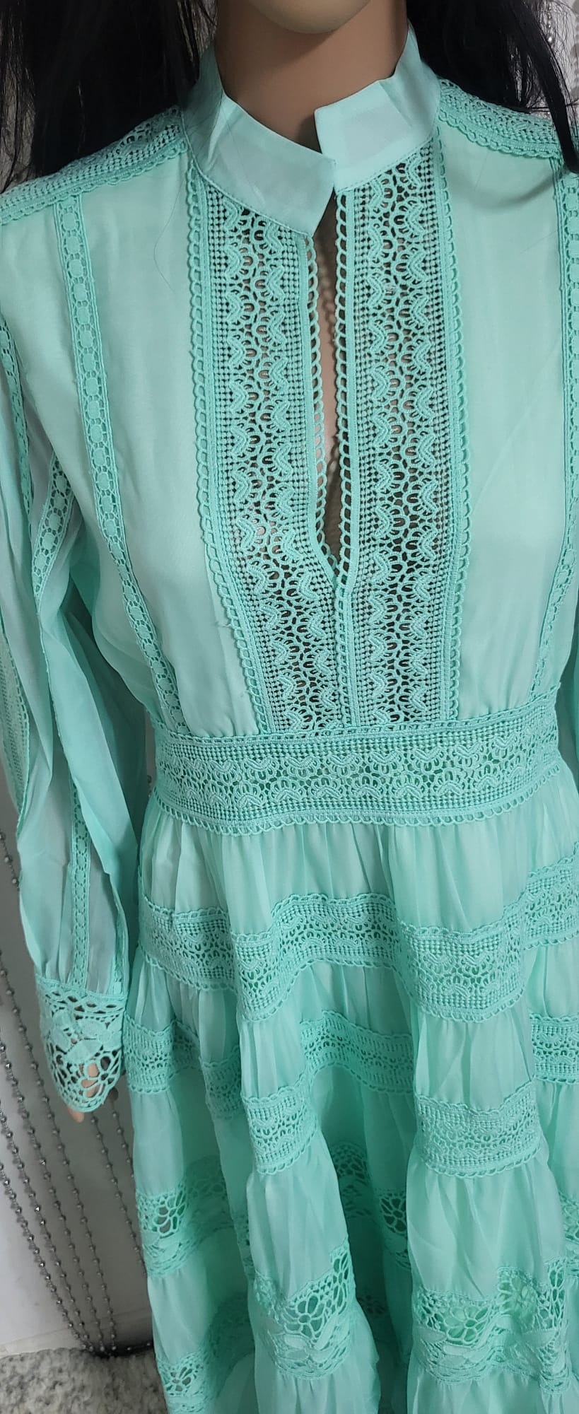 Green Embroidered lace pattern dress