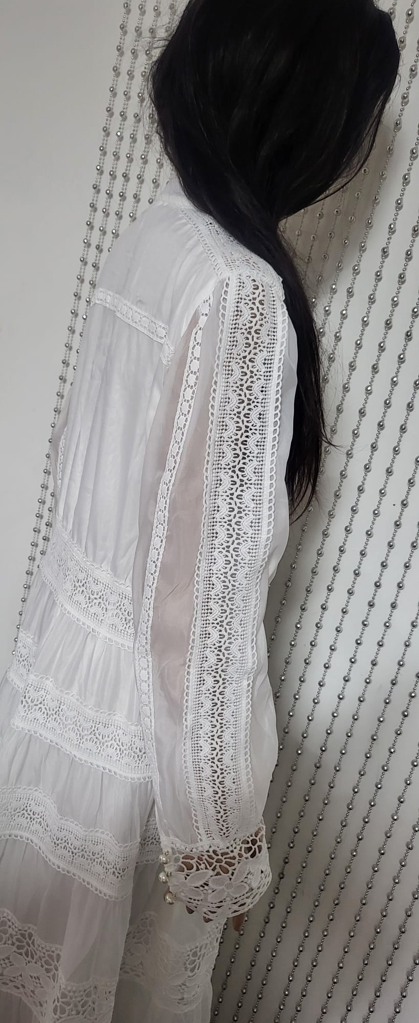 White embroidered lace pattern dress