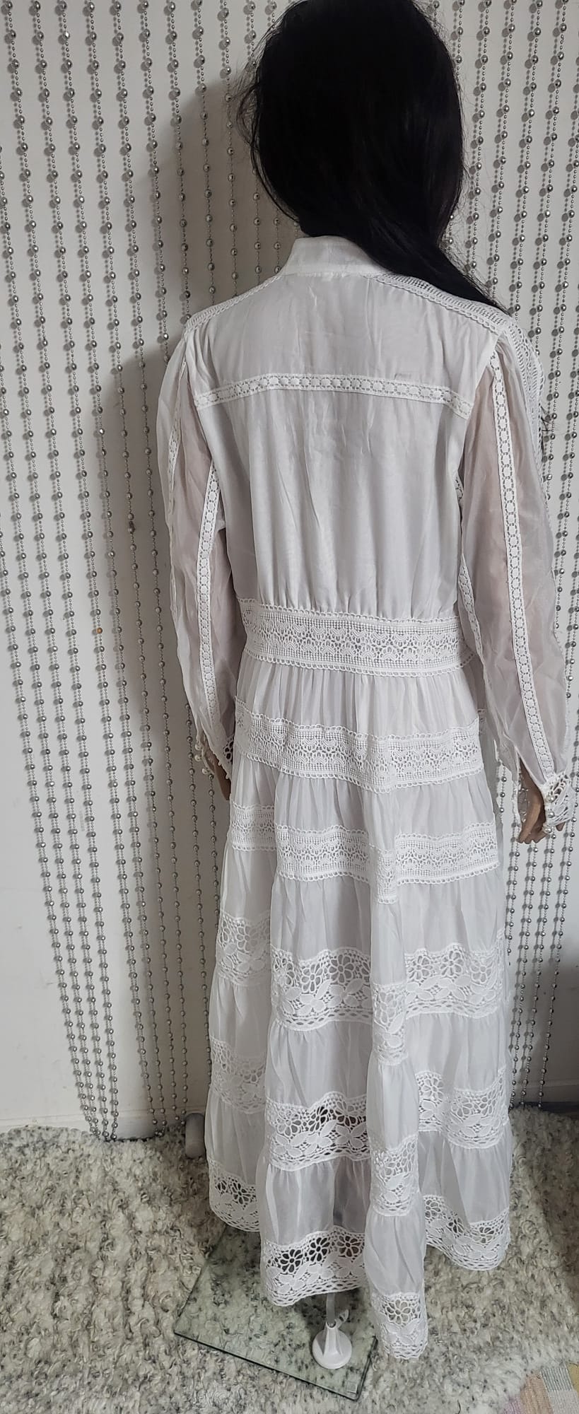 White embroidered lace pattern dress