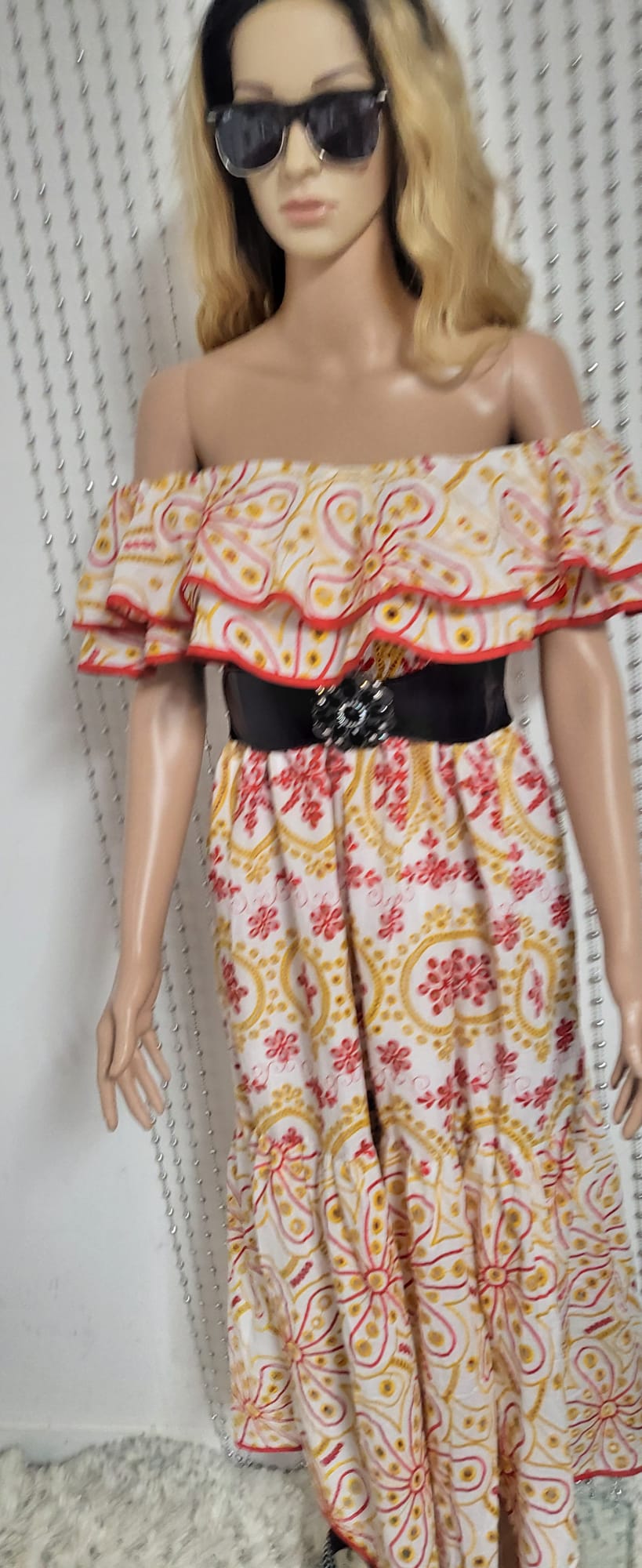 sexy yet elegant dress in delicate red and gold embroidered lace.