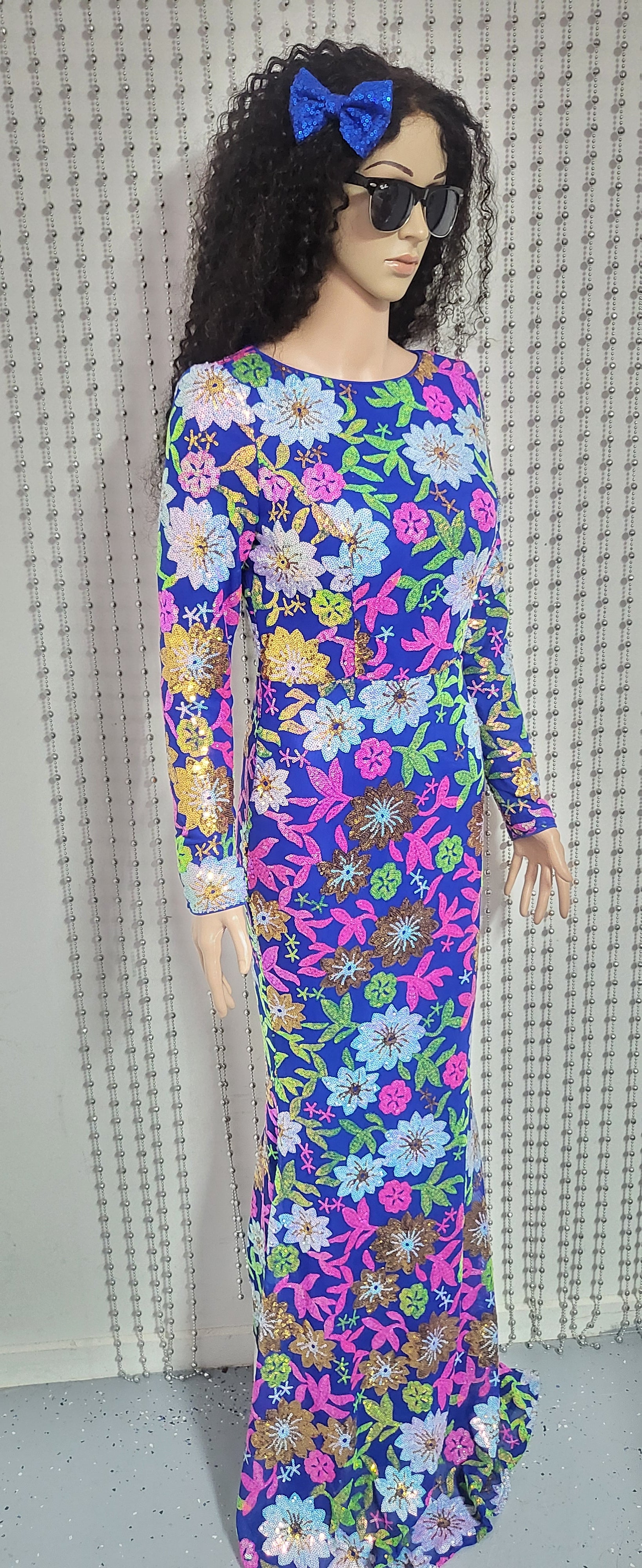 Floral mermaid sequin elegant evening dress.