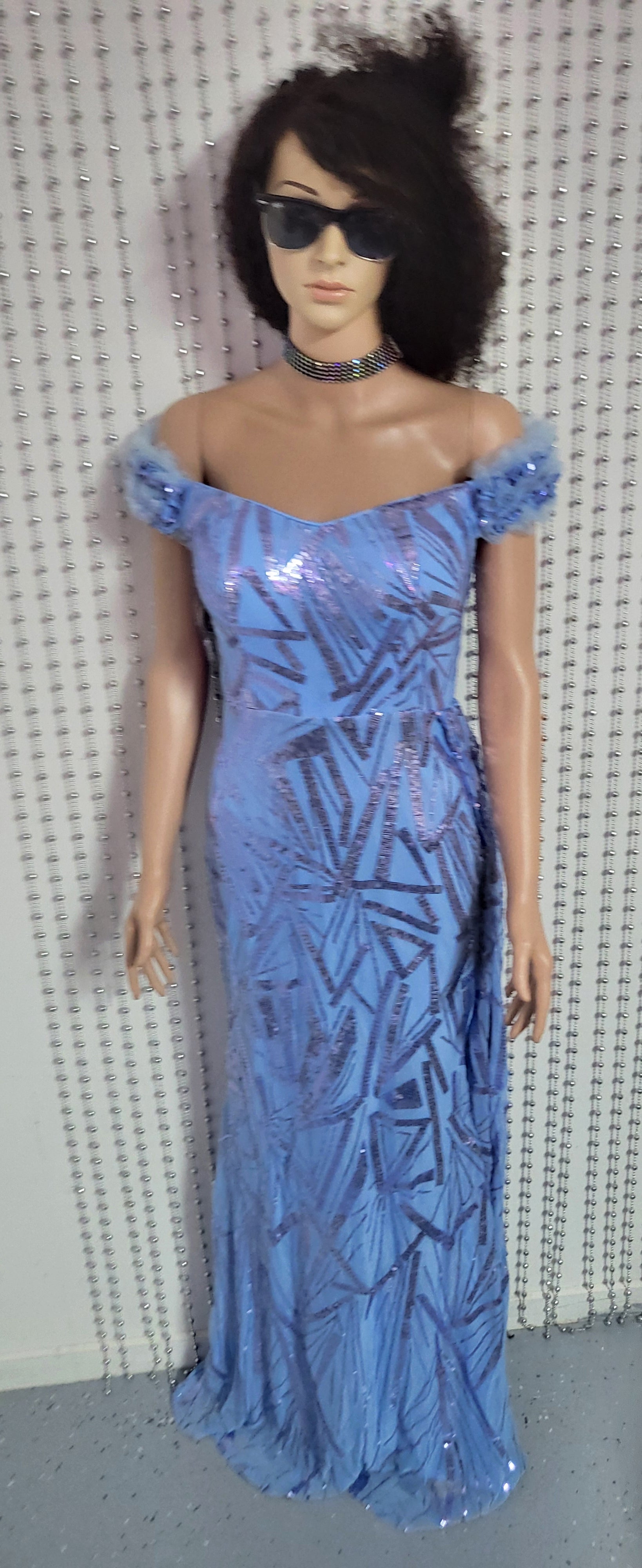 Blue v-Neck mermaid evening dress