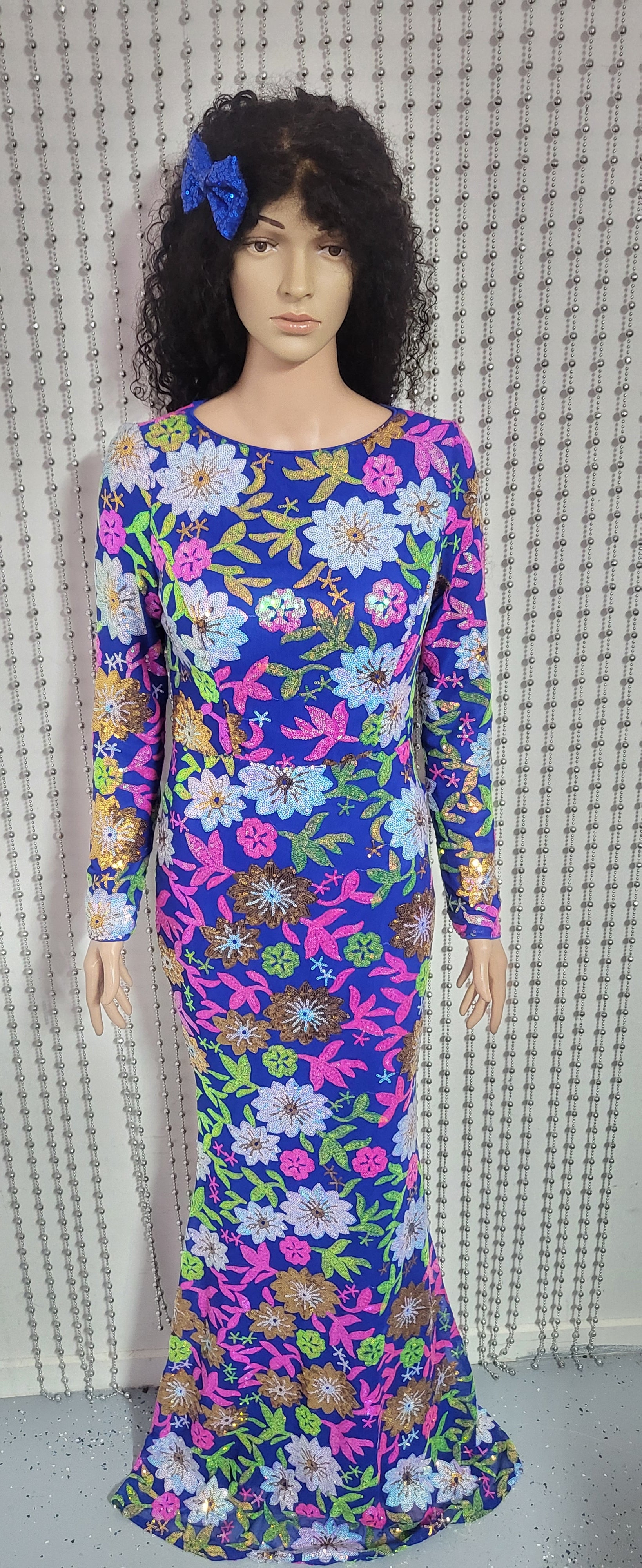 Floral mermaid sequin elegant evening dress.