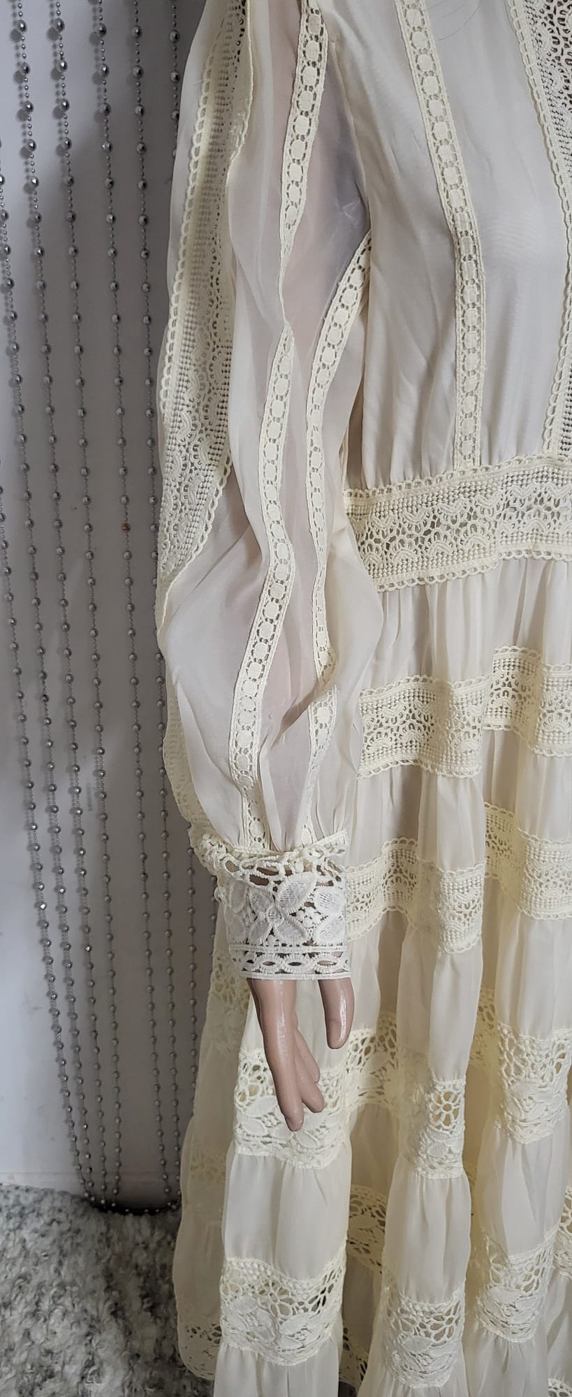 Cream embroidered lace pattern dress