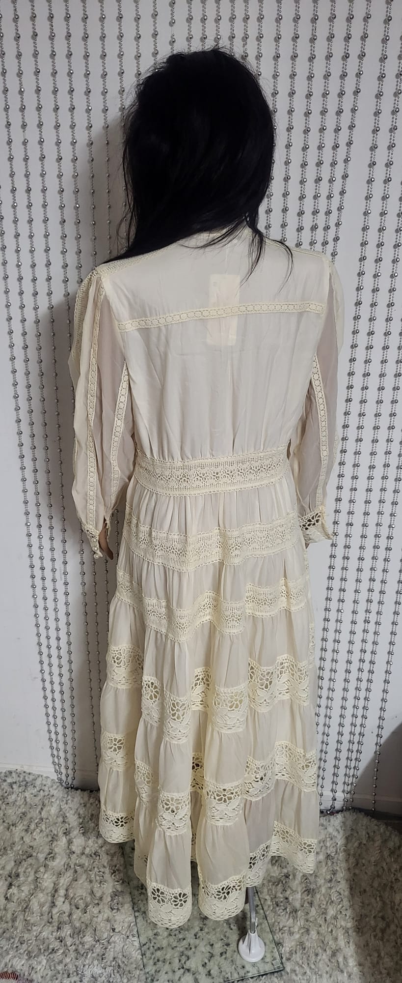 Cream embroidered lace pattern dress